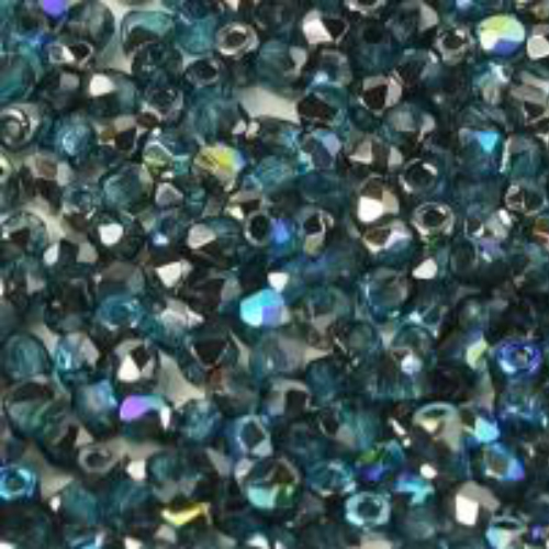 4mm Fire Polish Bead - Aqua Graphite Rainbow - 60020-98537