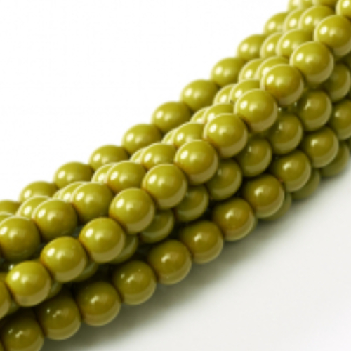 10mm Czech Glass Pearl - 50 Bead Strand - Pea Green - Shiny - 48565