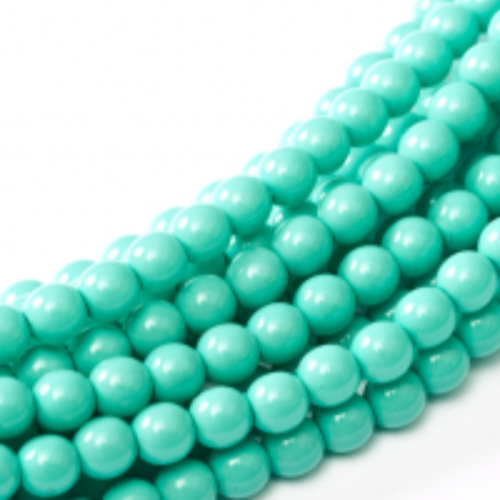 10mm Czech Glass Pearl - 50 Bead Strand - Turquoise Blue - Shiny - 48655