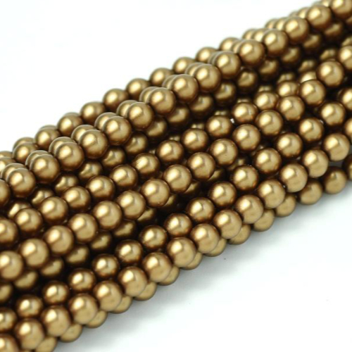 2mm Czech Glass Pearl - 150 Bead Strand - Matte Antique Gold Satin - 15146