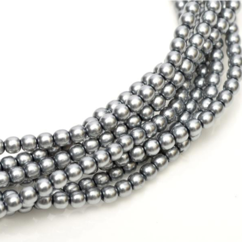 3mm Czech Glass Pearl - 150 Bead Strand - Grey - Shiny - 24951