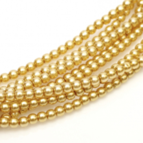 4mm Czech Glass Pearl - 120 Bead Strand - Light Gold - Shiny - 70486