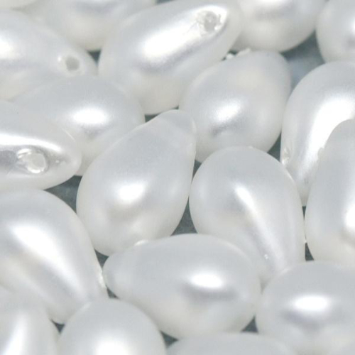 6mm x 9mm Czech Glass Side Drilled Tear Drop Pearl - Crystal White Satin - 00030-53025