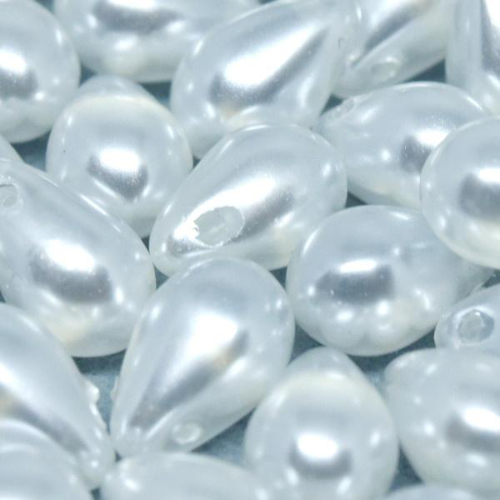 6mm x 9mm Czech Glass Side Drilled Tear Drop Pearl - Crystal White - 00030-63025