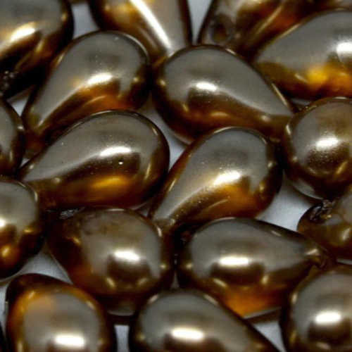 6mm x 9mm Czech Glass Side Drilled Tear Drop Pearl - Crystal Brown - 00030-63192