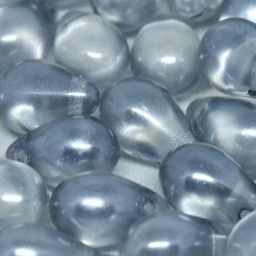 6mm x 9mm Czech Glass Side Drilled Tear Drop Pearl - Crystal Light Grey - 00030-63455