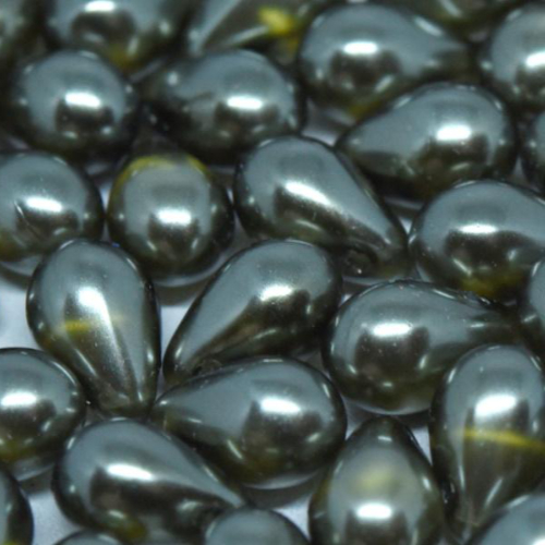 6mm x 9mm Czech Glass Side Drilled Tear Drop Pearl - Crystal Dark Green - 00030-63565