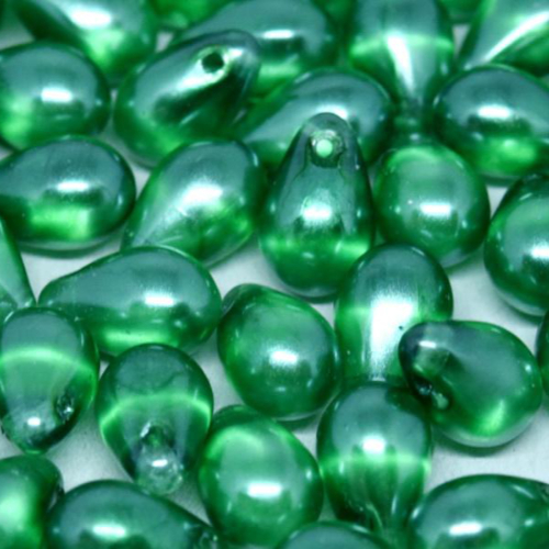 6mm x 9mm Czech Glass Side Drilled Tear Drop Pearl - Crystal Emerald - 00030-63586