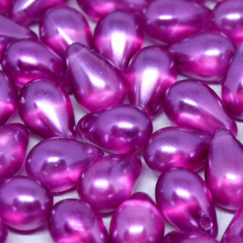 6mm x 9mm Czech Glass Side Drilled Tear Drop Pearl - Crystal Fuchsia - 00030-63734