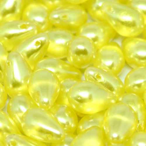 6mm x 9mm Czech Glass Side Drilled Tear Drop Pearl - Crystal Lemon Yellow - 00030-63819