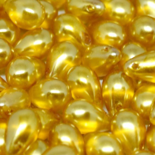 6mm x 9mm Czech Glass Side Drilled Tear Drop Pearl - Crystal Golden Yellow - 00030-63844