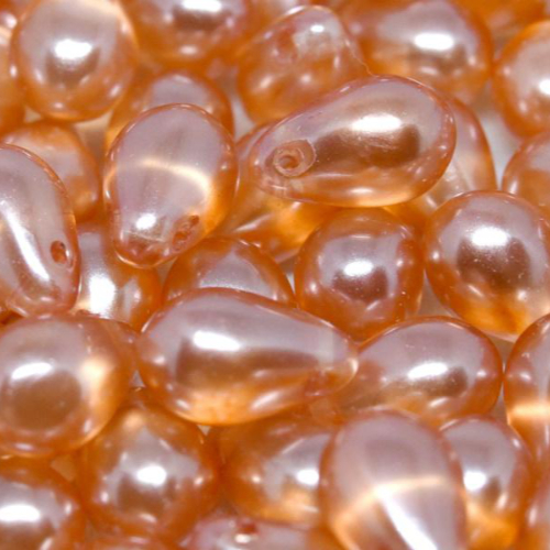 6mm x 9mm Czech Glass Side Drilled Tear Drop Pearl - Crystal Coral - 00030-63875