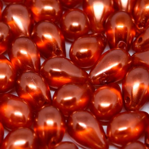 6mm x 9mm Czech Glass Side Drilled Tear Drop Pearl - Crystal Blood Orange - 00030-63933