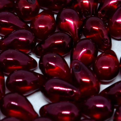 6mm x 9mm Czech Glass Side Drilled Tear Drop Pearl - Crystal Crimson - 00030-63998