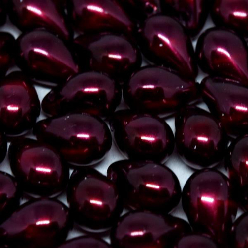 6mm x 9mm Czech Glass Side Drilled Tear Drop Pearl - Crystal Burgundy - 00030-63999