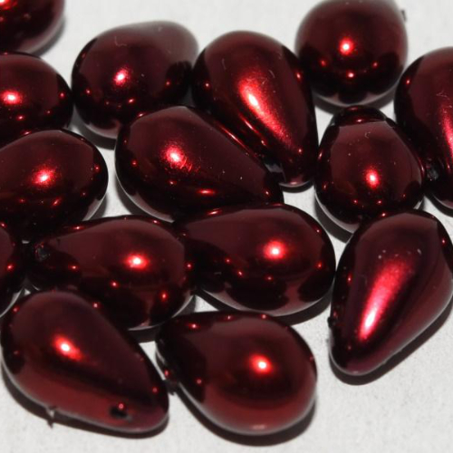 6mm x 9mm Czech Glass Side Drilled Tear Drop Pearl - Shiny Wine - 10186