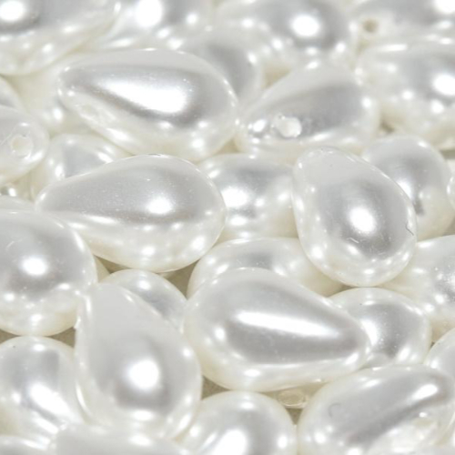 6mm x 9mm Czech Glass Side Drilled Tear Drop Pearl - Shiny Bright White - 70400