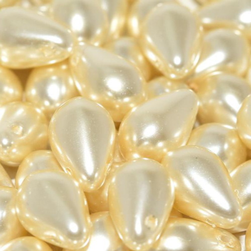 6mm x 9mm Czech Glass Side Drilled Tear Drop Pearl - Shiny Cream - 70440