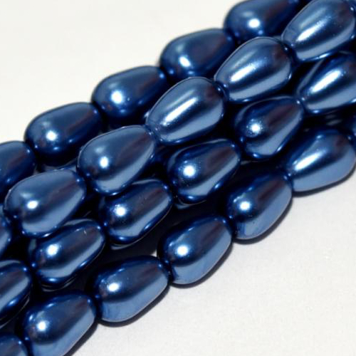 7mm x 5mm Czech Glass Tear Drop Pearl - 75 Bead Strand - Persian Blue - Shiny - 10190