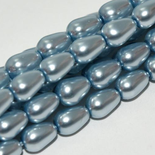 7mm x 5mm Czech Glass Tear Drop Pearl - 75 Bead Strand - Powder Blue - Shiny - 70462