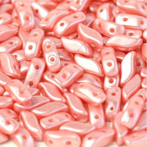 3mm x 7mm Storm Duo 2 Hole Bead - Alabaster Pastel Light Coral - 02010-25007