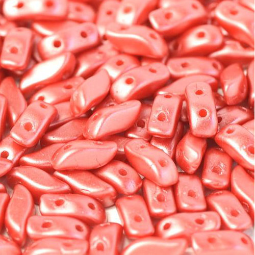 3mm x 7mm Storm Duo 2 Hole Bead - Alabaster Pastel Dark Coral - 02010-25010