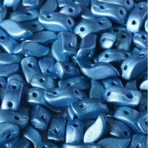 3mm x 7mm Storm Duo 2 Hole Bead - Alabaster Metallic Sea Blue - 02010-29434