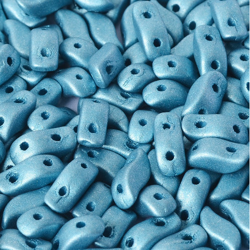 3mm x 7mm Storm Duo 2 Hole Bead - Alabaster Metallic Aqua - 02010-29436