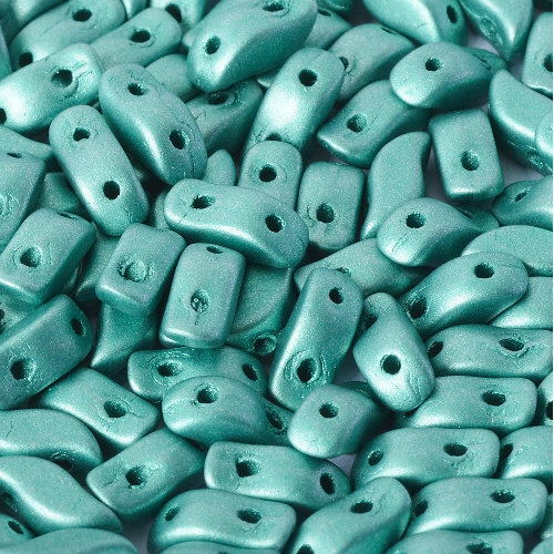 3mm x 7mm Storm Duo 2 Hole Bead - Alabaster Metallic Emerald - 02010-29455