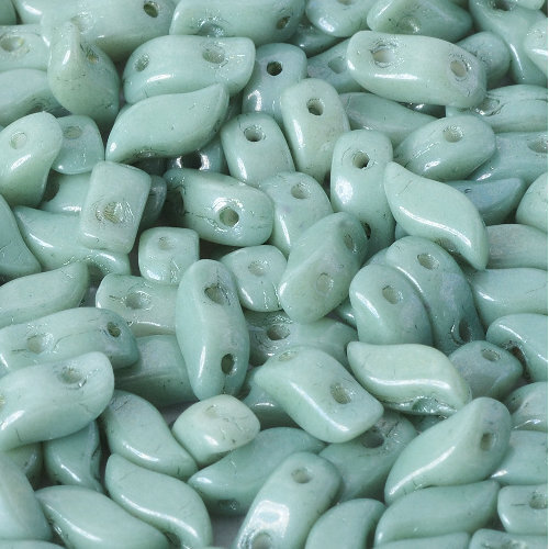 3mm x 7mm Storm Duo 2 Hole Bead - Chalk White Teal Luster - 03000 -14459