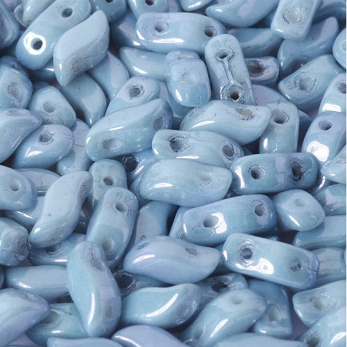 3mm x 7mm Storm Duo 2 Hole Bead - Chalk White Baby Blue Luster - 03000 -14464