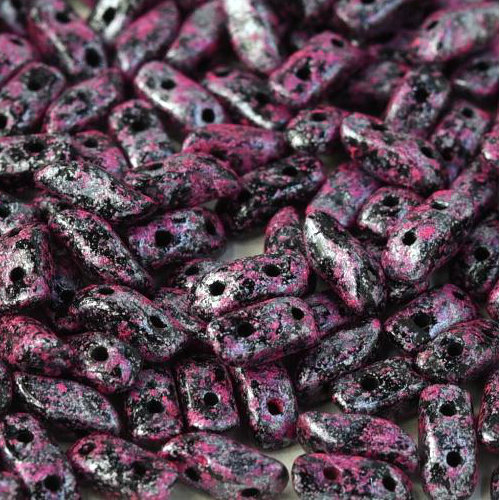 3mm x 7mm Storm Duo 2 Hole Bead - Jet Tweedy Pink - 23982-45708